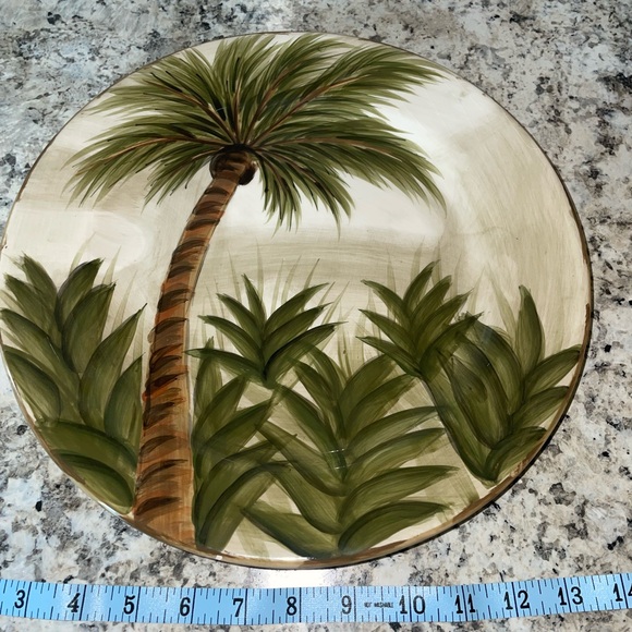 4 Tabletops Unlimited Kona Hand Painted Dinner Plate Palm Tree Design - Picture 3 of 13